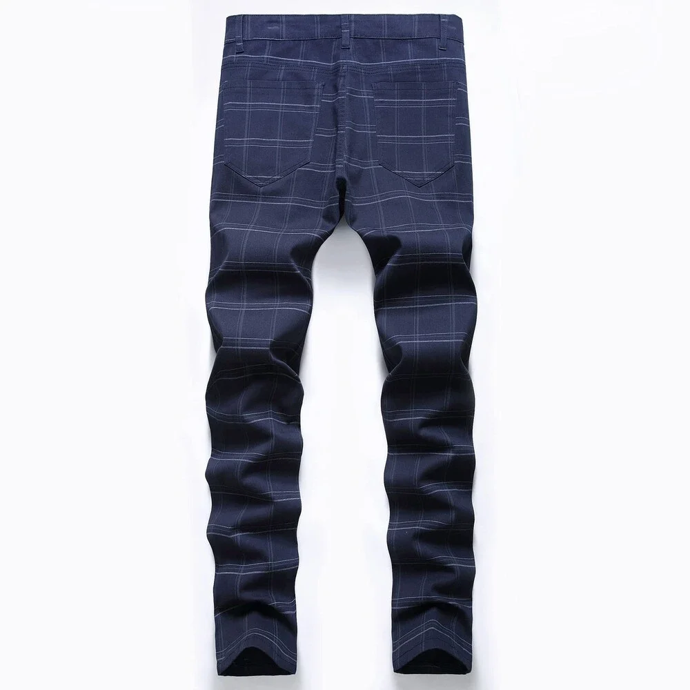 YIHUILONG Men's Plaid Pants Stretch Slim Fit Dress Skinny Flat-front 34WX32L